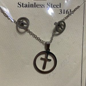 Stainless steel cross necklace w earrings